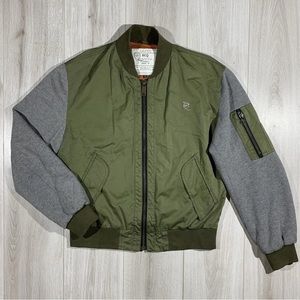 Alexander McQueen Olive Green Bomber Jacket with Gray Sleeves